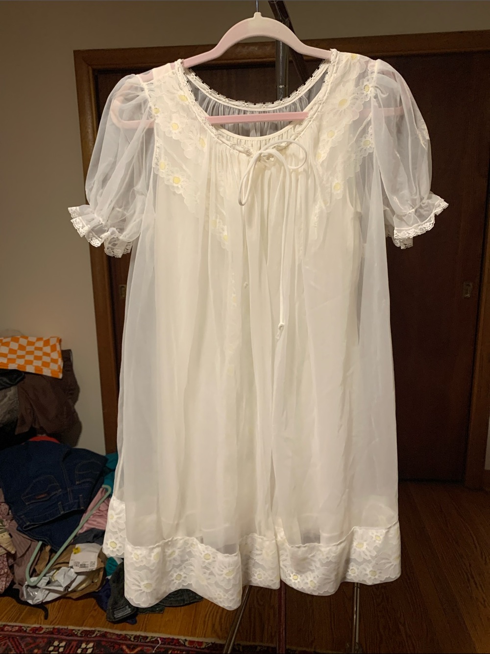 Amazing 70's vintage robe and daisy Lined Sheer Nightgown with Lace Trim